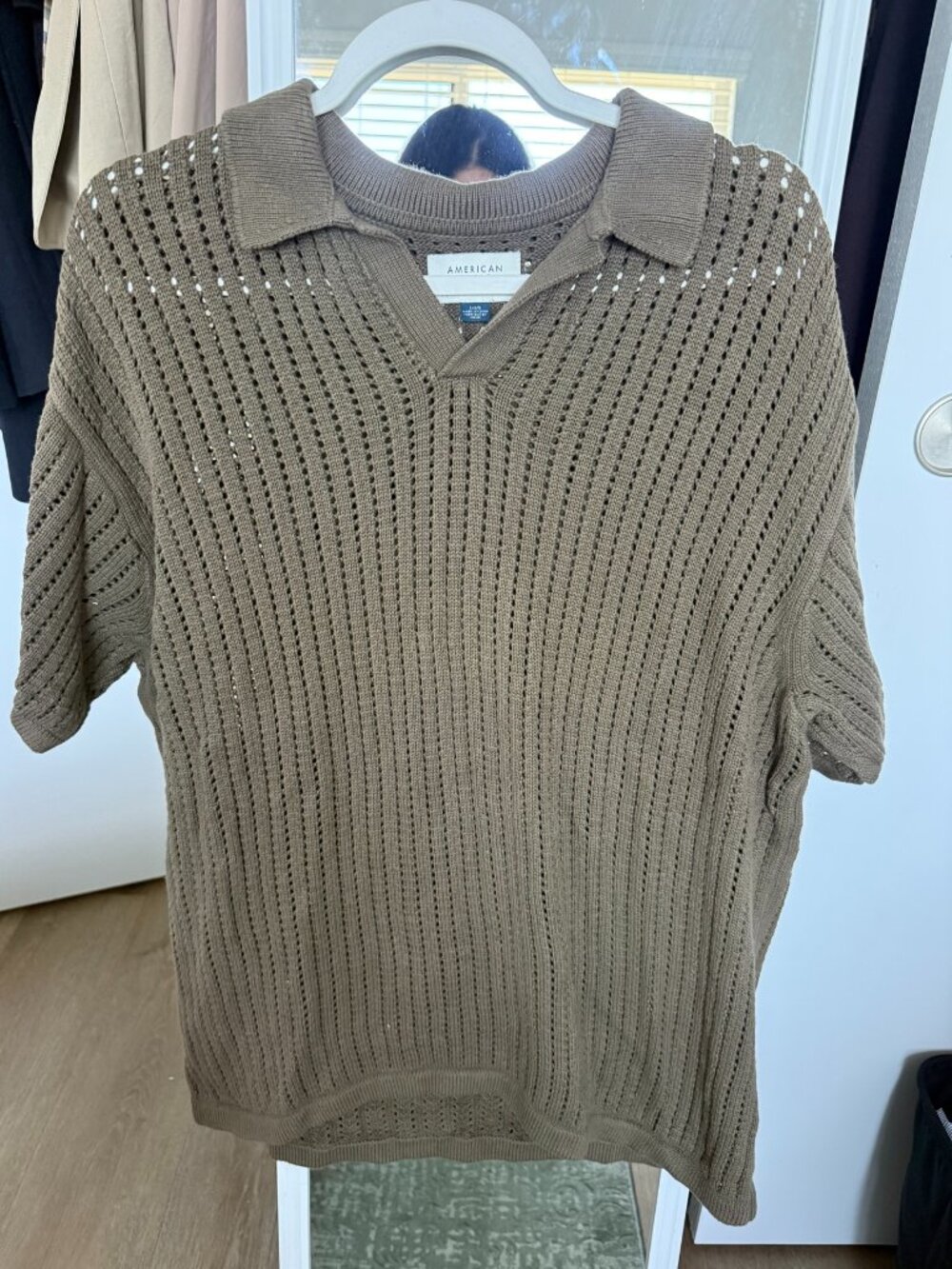 American Eagle Olive Knit Polo Shirt